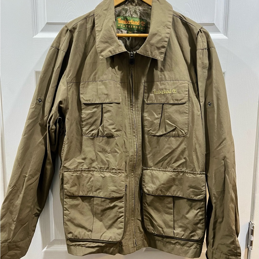 Timberland Green Windbreaker Jacket with Utility Design